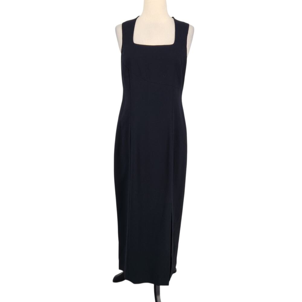 Liz Claiborne Black Square Neck Column Pencil Dress – Size 8 Retro 90s Chic